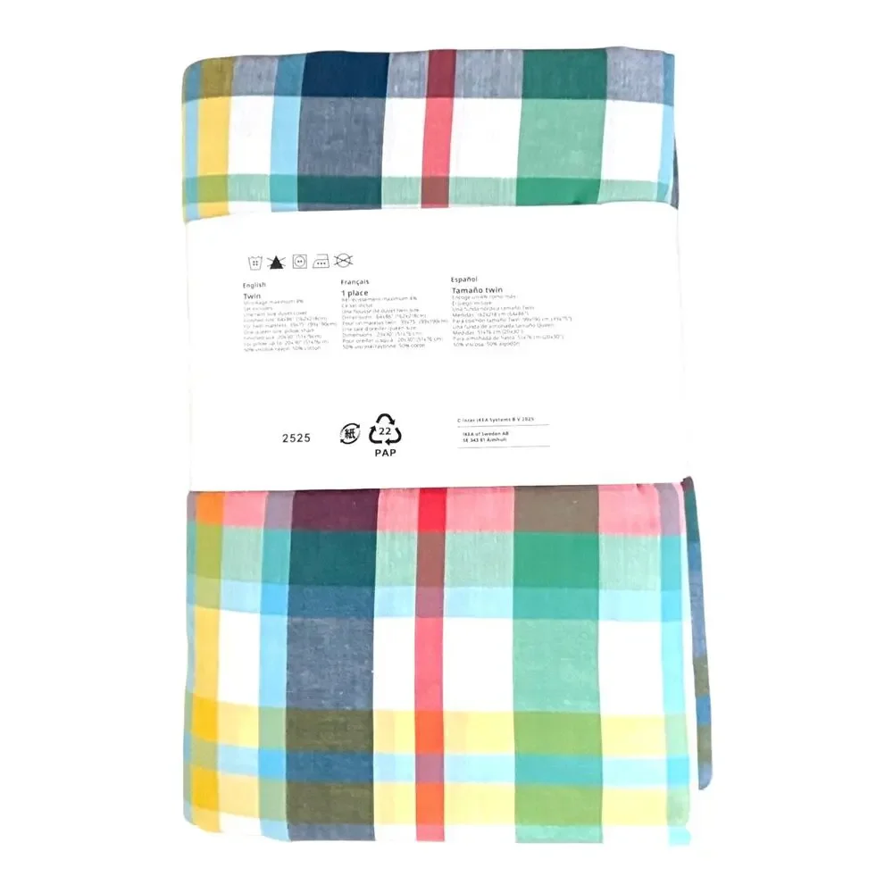 IKEA HOSTGENTIANA Multicolor Check Twin Duvet Cover Pillowcase